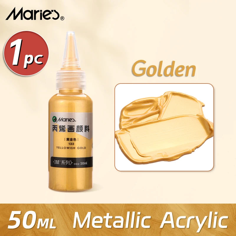 Metallic Acrylic Paint, Marie's 50ml — Pearlescent & Shiny Pigments, 6 Colors