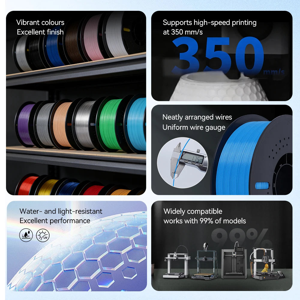 KINGROON 10KG PLA Filament PETG 3D Filament 1.75mm For 3D Printer Filament 10 Rolls/Set Mixed Colors and Materials FDM Printing Fast Ship