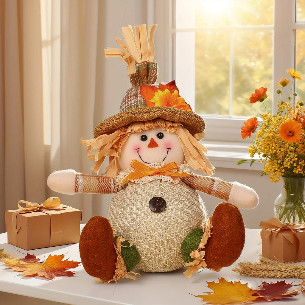 Rustic Autumn Harvest Scarecrow Decoration, Plaid & Sunflower Accents for Christmas, Farmhouse Wall Decoration, Party Props.