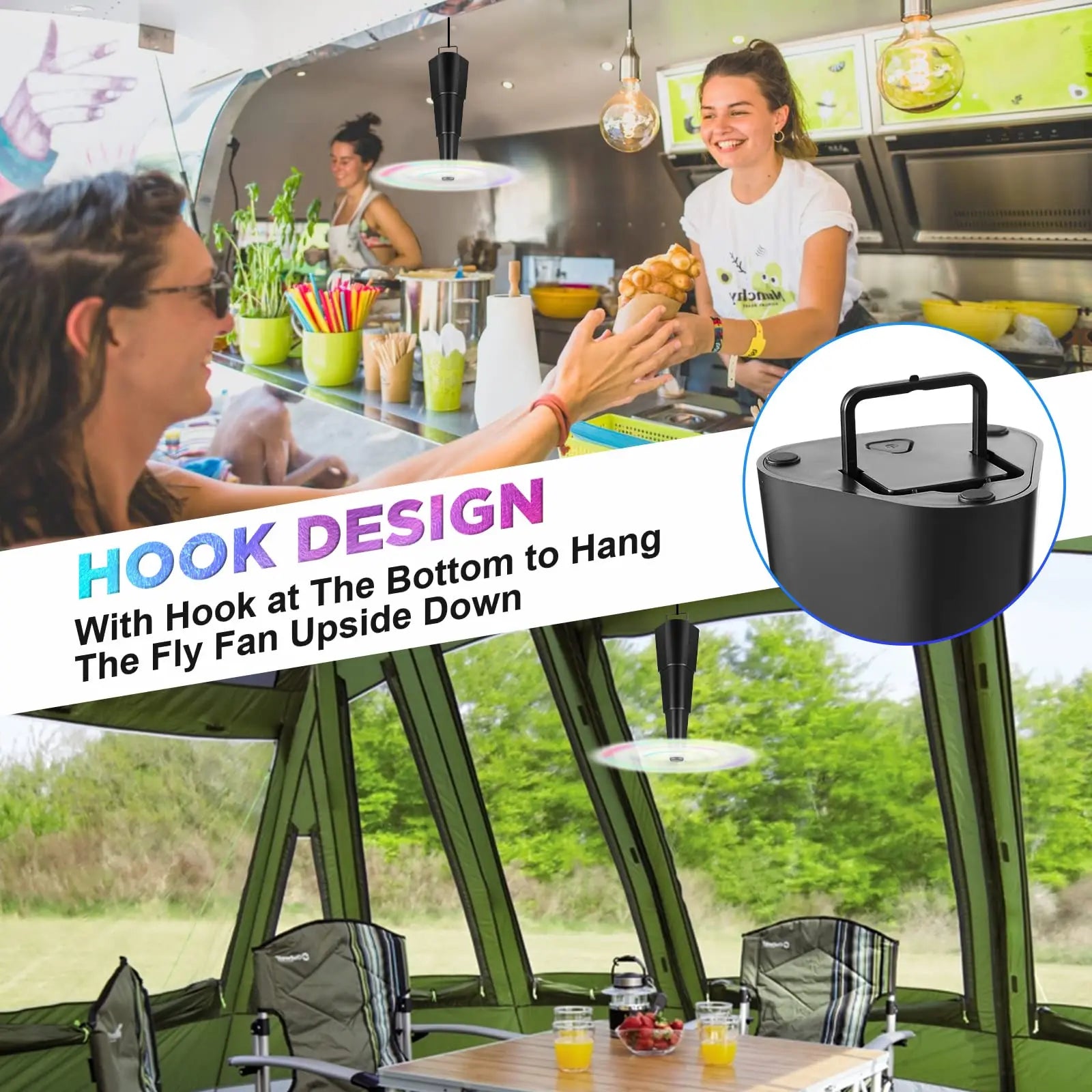 Table Rechargeable Fly Fans Outdoor Fly Repellent Fans for Outdoor Top Insect Repellent Fan with Holographic Blade for Picnic