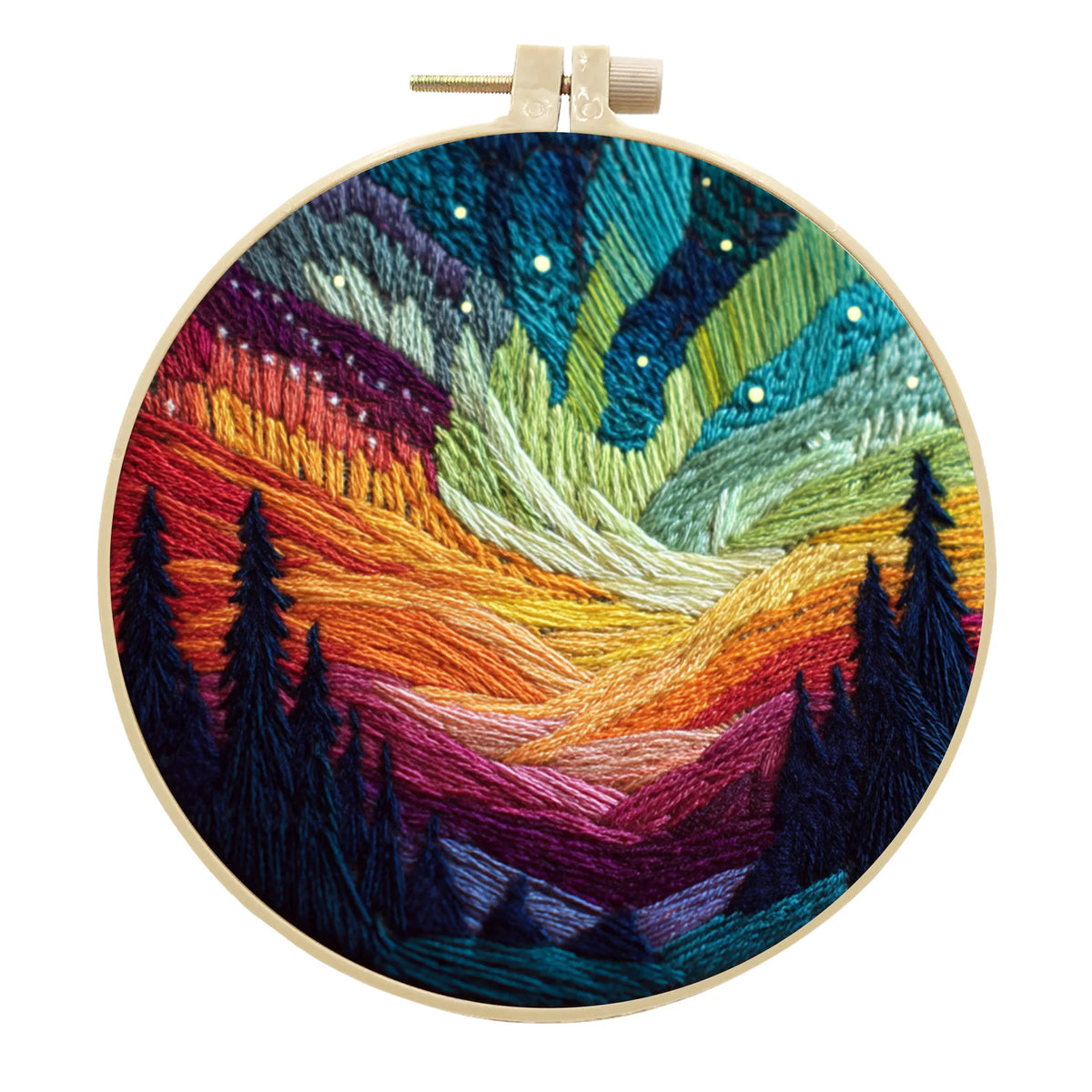 Embroidery Kit, Aurora Landscape with Threads & Tools for Handmade Decor