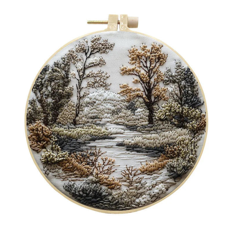 Embroidery Kit, Nature Scenery for Beginner Stitching & Handmade Home Art