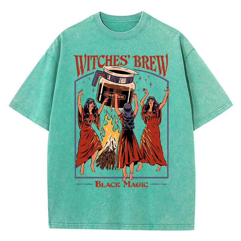 T-Shirt Unisex Witches Brew Black Magic Coffee Vintage Wash Graphic Tee