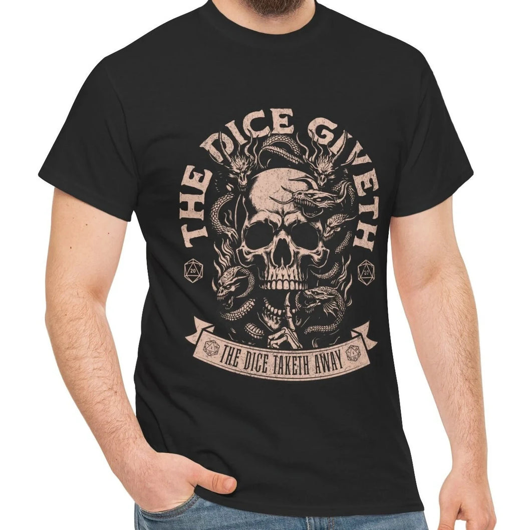 T-Shirt Unisex The Dice Giveth Taketh Away D20 DnD Dungeons Dragons Tee