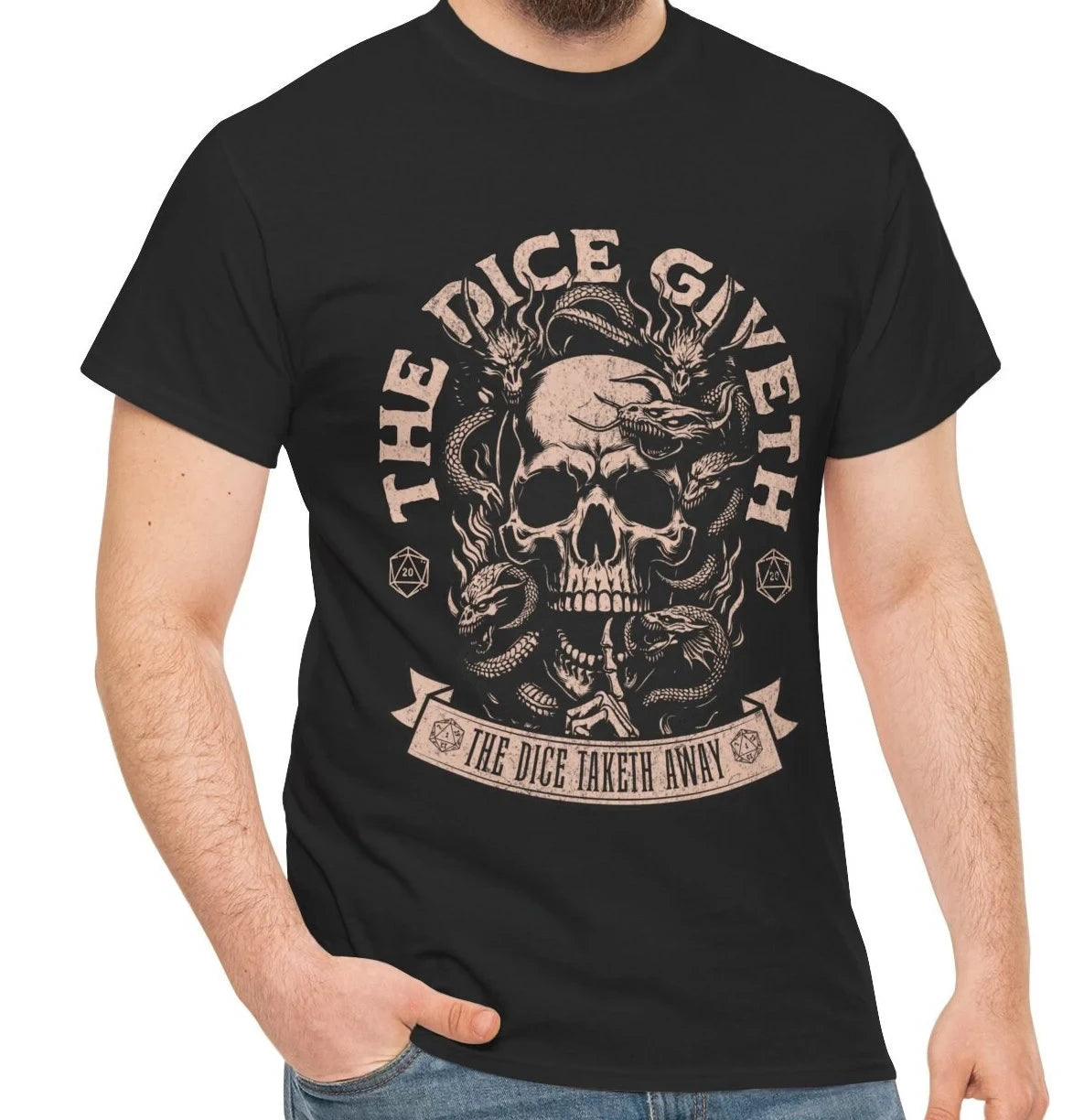 T-Shirt Unisex The Dice Giveth Taketh Away D20 DnD Dungeons Dragons Tee