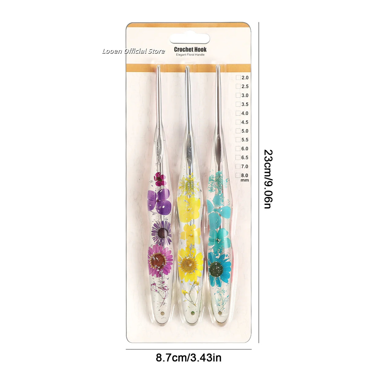 Crochet Hook, Gourd-Shaped Floral Resin Handle for Handmade Yarn Projects
