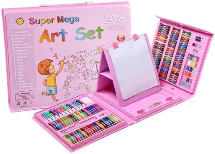 208-Piece Art Kit with Trifold Easel — Pastels, Crayons, Pencils & Watercolors