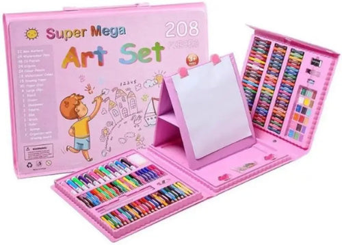 208-Piece Art Kit with Trifold Easel — Pastels, Crayons, Pencils & Watercolors