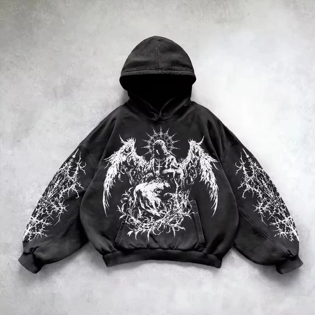 Hoodie Men's Gothic Graphic Print Oversized Pullover Y2K Grunge 10 Designs