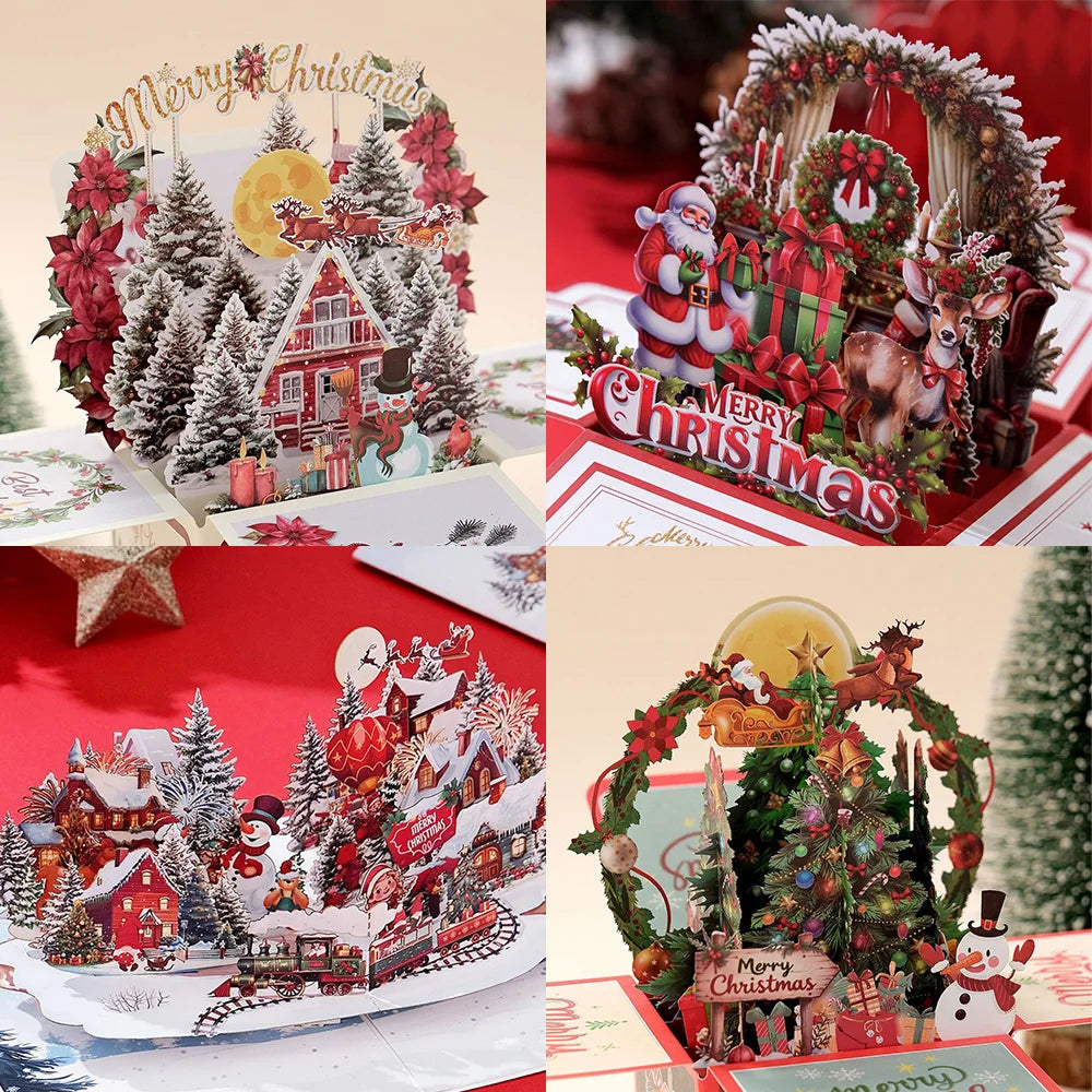 New 3D Pop UP Christmas Cards Santa Invitation Greeting Card Party Children Gifts New Year Thank You Card Holiday Gift Postcard