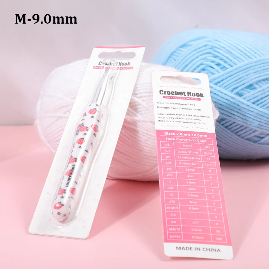 Crochet Hook, Rose Handle with Rubber Grip for Handmade Yarn Projects