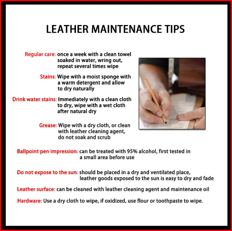 Leather belt maintenance tips showing care instructions for genuine leather belts